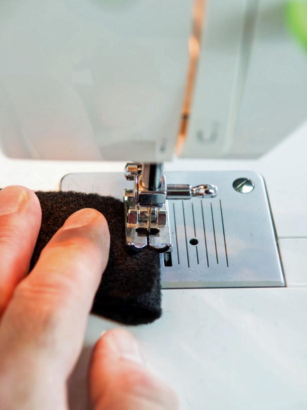 Pin and sew the overlapping pieces on the machine.
