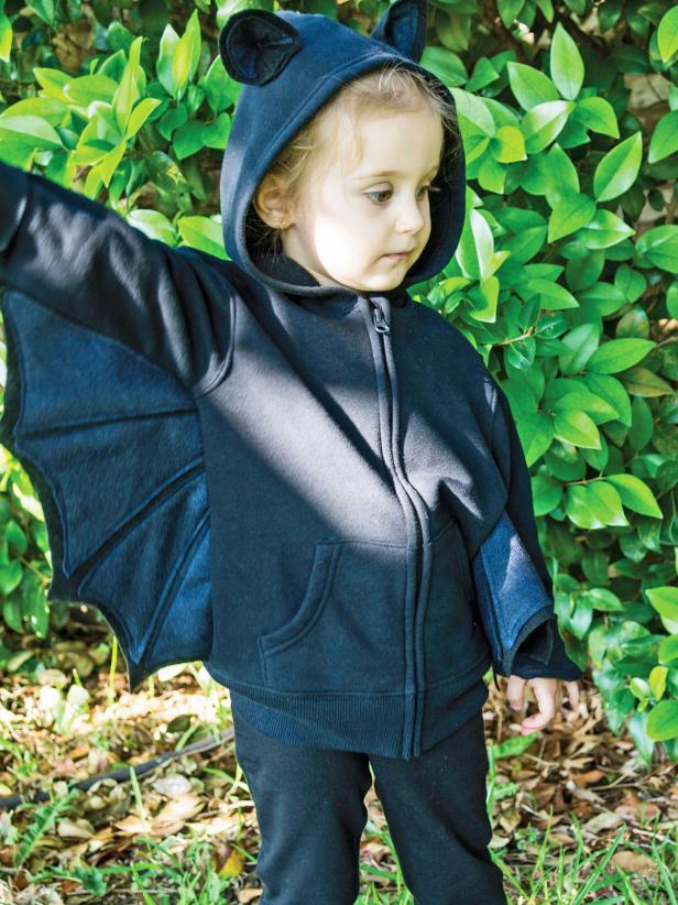Your little one will take flight with this bat costume made from an inexpensive hoodie and felt. Pair it up with some black leggings or pants for just the right amount of spooky.