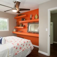 Bedroom With Orange Accent Wall 