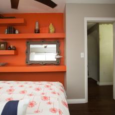 Contemporary Bedroom With Orange Accent Wall 