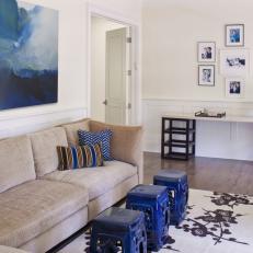Neutral Transitional Sitting Room With Blue Accents 