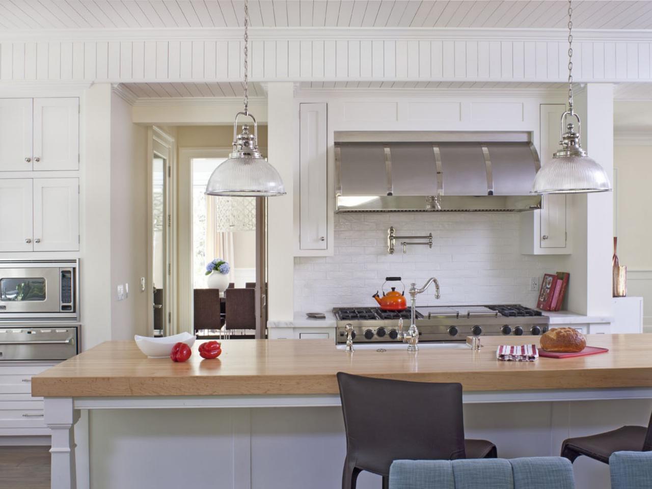 Classic White Transitional Kitchen With Beadboard Ceiling ...