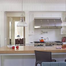 Classic White Transitional Kitchen With Beadboard Ceiling