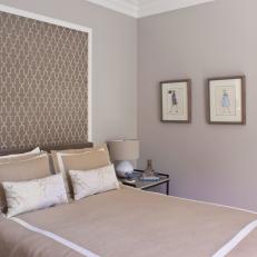 Lattice-Inspired Headboard in Gray Transitional Guest Bedroom