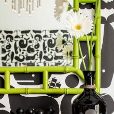 Lime Green Bamboo Mirror in Black and White Nursery