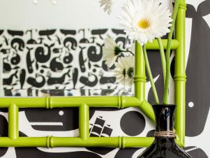 Lime Green Bamboo Mirror in Black and White Nurser