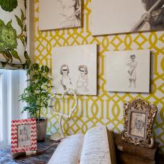  Green Trellis Wallpaper Adorns Laundry Room