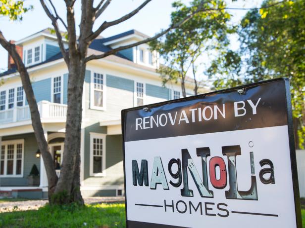 Magnolia Homes Sign Outside Home