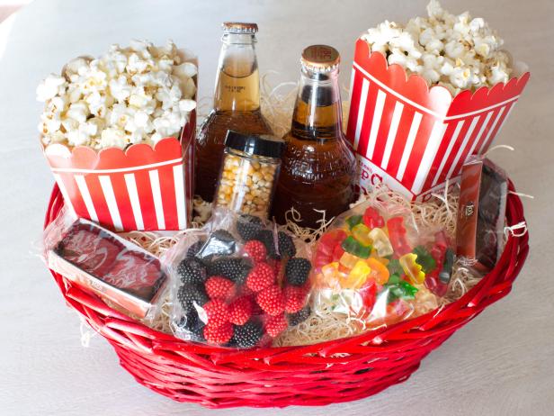 Popcorn and candy gift basket