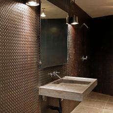 Contemporary Bathroom Boasts Steel Diamond Plate Walls