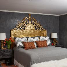Charcoal Gray Bedroom With Tudor Charm