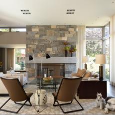 Stone Fireplace Anchors Contemporary Living Room