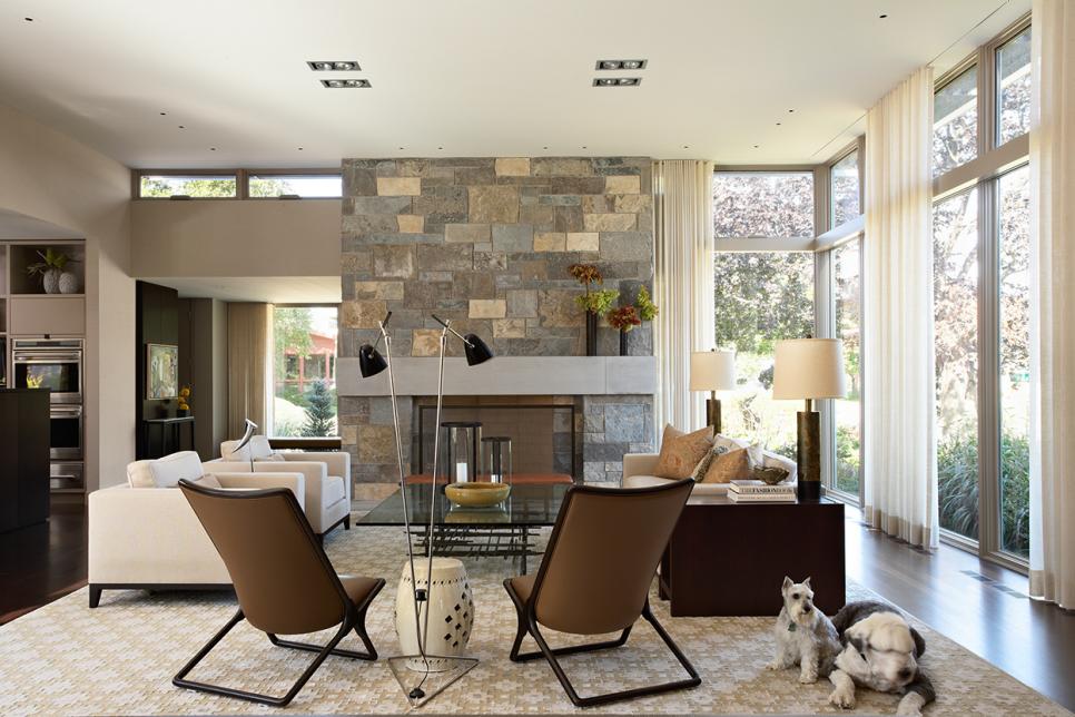 Neutral Contemporary Living Room With Large Glass Doors