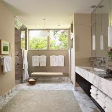 Marble Wows in Spacious, Contemporary Bathroom