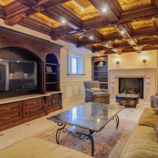 Formal Living Room With Gorgeous Coffered Ceiling