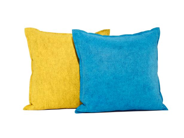 yellow and blue felt pillows