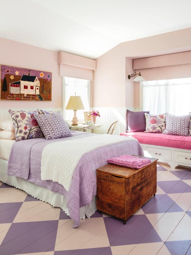 purple cottage guest bedroom