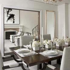 White Transitional Dining Room With Chandelier