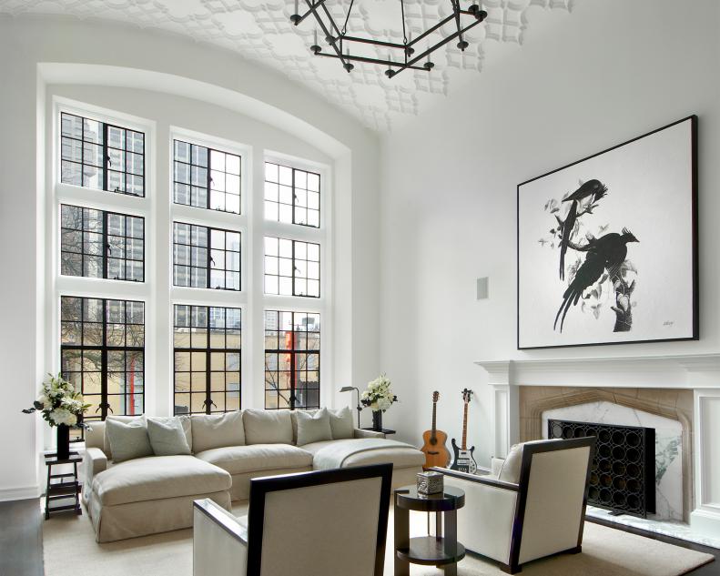 White Contemporary Living Room With Wall of Windows