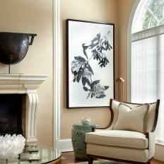 Traditional White Armchair and Bird Art