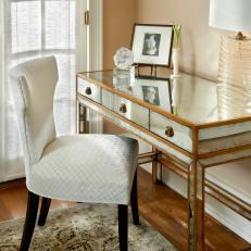 Mirrored Art Deco Desk and White Chair