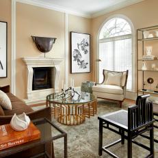 Neutral Eclectic Living Room With Arched Window
