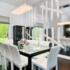 White Modern Dining Room With Silver Accent Wall