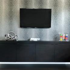 Gray Textured Wallpaper and Floating Console