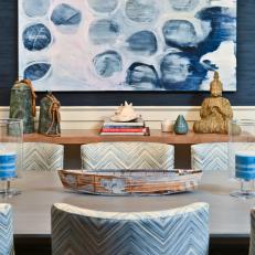 Dining Room Features Varying Textures & Shades of Blue