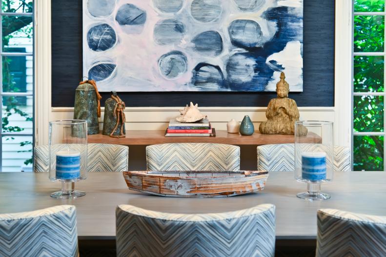 Transitional Blue & White Dining Room