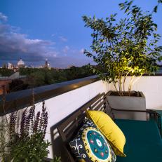 Bright Patterned Pillows Pop on Modern Rooftop