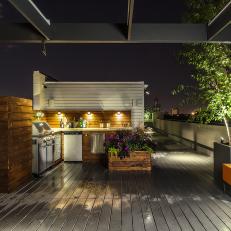 Full Outdoor Kitchen on Modern Rooftop With Garden 