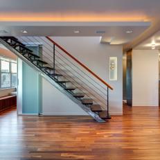 Open Floating Stairs and Walnut Floor