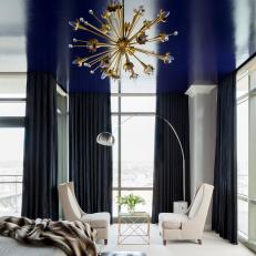 Contemporary Bedroom With Royal Blue Ceiling