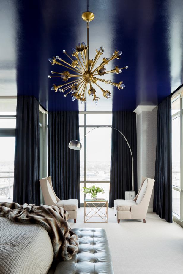 Contemporary Bedroom With Royal Blue Ceiling Hgtv