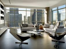 Contemporary Living Room With City Views