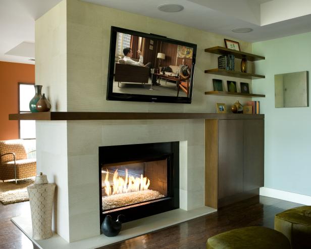Contemporary Living Room With Floating Shelves Hgtv