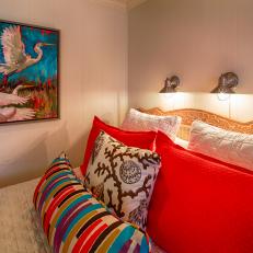 Bold Coastal Guest Bedroom With Bird Painting