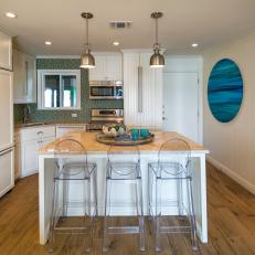 Coastal-Inspired Kitchen With Green Mosaic Backsplash