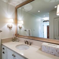 Coastal Inspired Bathroom With Large Mirror