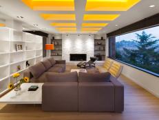 Contemporary Living Room With Built-in Shelves