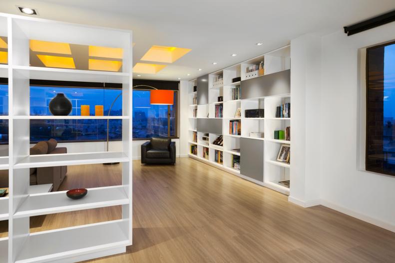 White Modern Living Room With Unique Lighting 