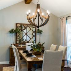 Dining Room with Rustic Wood Table and Chandelier