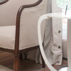 Wood and Neutral Suede Chair With Nailhead Trim
