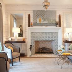 Neutral Craftsman Sitting Room With Gray Fireplace