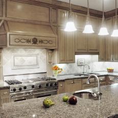 Light Gray Victorian Kitchen With Pendant Lighting