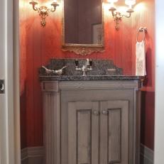 Neoclassical Style Powder Room With Gray Vanity