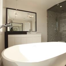 Modern Master Bathroom Features Walk-In Shower & Large Soaking Tub 