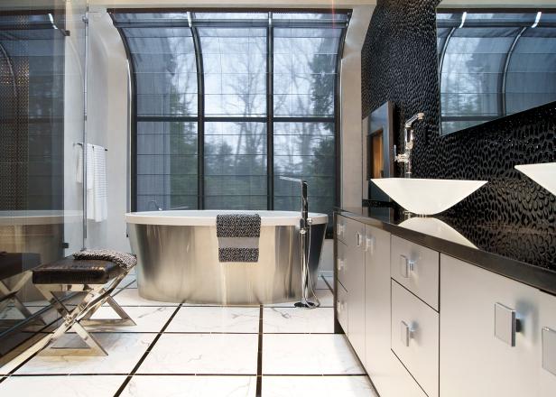 Contemporary Bathroom With Silver Vanity 