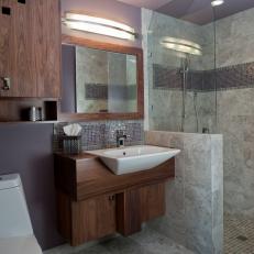 Purple Bathroom Photos Hgtv Lavender Midcentury Modern Bathroom With Gray Marble Tile And Purple Accent Strip